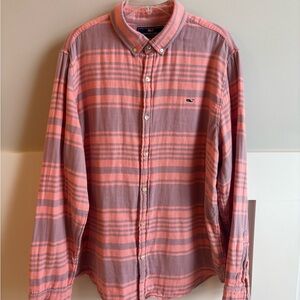 Vineyard Vines Men’s XL Slim Fit Casual Button Down Pink & Grey Striped Shirt
